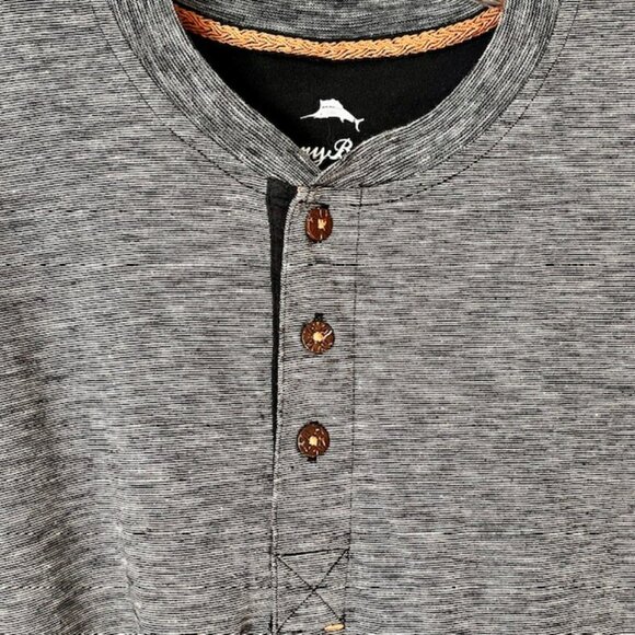 Tommy Bahama Henley L/S Tee - Micro Stripe - Black/White - M - Picture 3 of 10